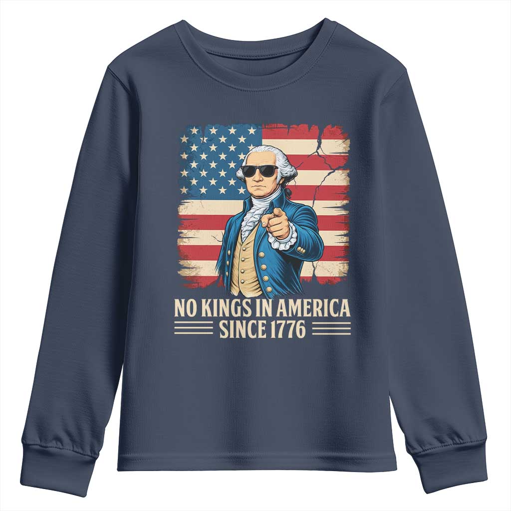 Patriotic George Washington Youth Sweatshirt No Kings In America TS12 Navy Print Your Wear