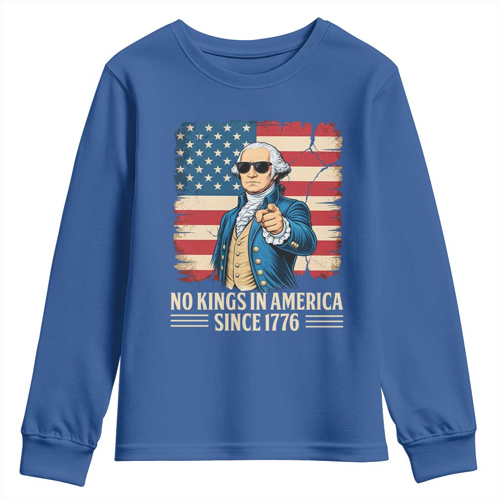 Patriotic George Washington Youth Sweatshirt No Kings In America TS12 Royal Blue Print Your Wear