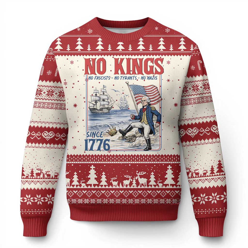 No Kings Since 1776 George Washington Ugly Christmas Sweater Political Humor Gift TS12 Beige Red Print Your Wear