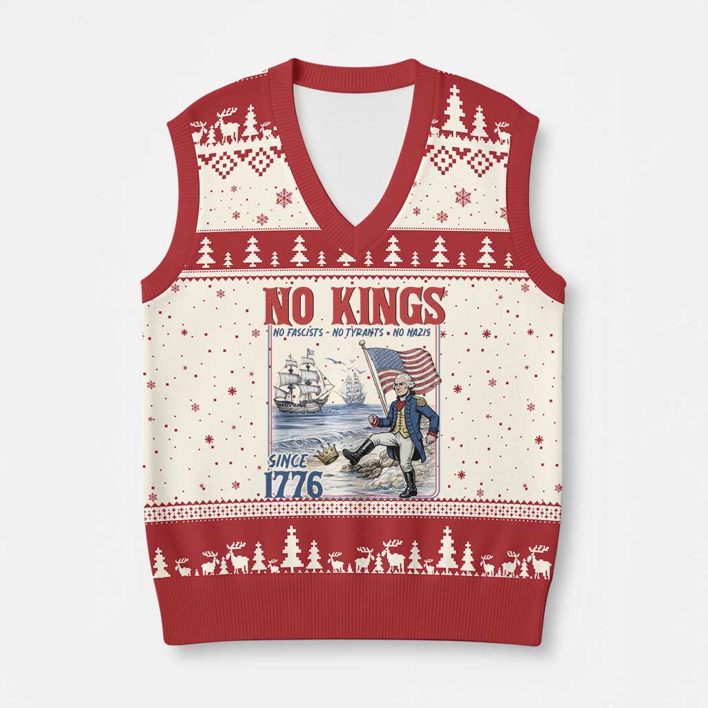 No Kings Since 1776 George Washington V-Neck Knit Sweater Vest Political Humor Gift TS12 Beige Red Print Your Wear