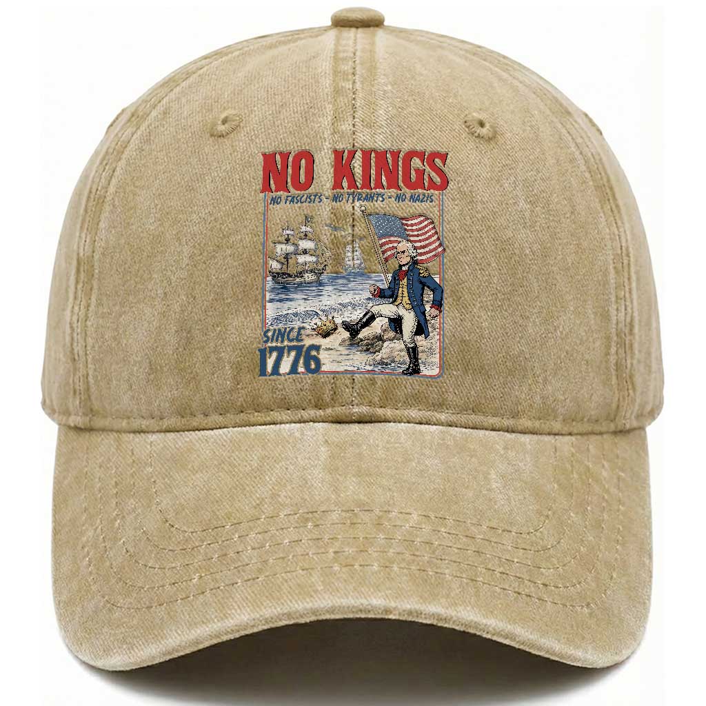 No Kings Since 1776 George Washington Washed Cotton Baseball Cap Political Humor Gift TS12 Washed Cap Universal Fit Khaki Print Your Wear
