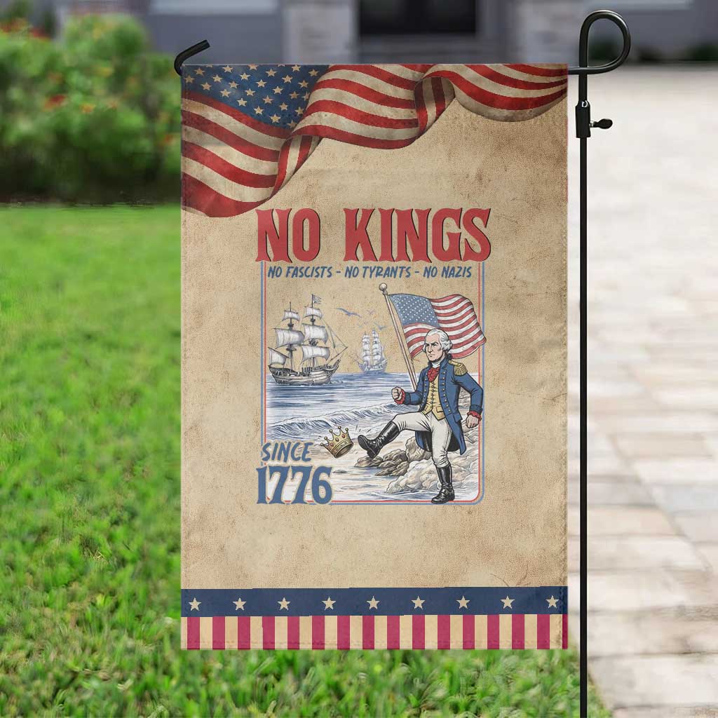 No Kings Since 1776 George Washington Garden Flag Political Humor Gift TS12 Vintage Rustic Tan Navy Print Your Wear
