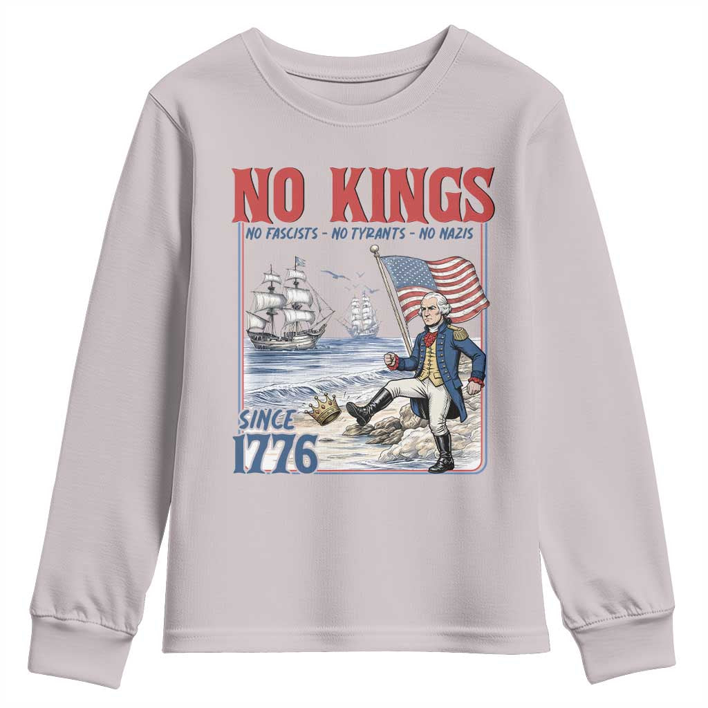 No Kings Since 1776 George Washington Youth Sweatshirt Political Humor Gift TS12 Ice Gray Print Your Wear