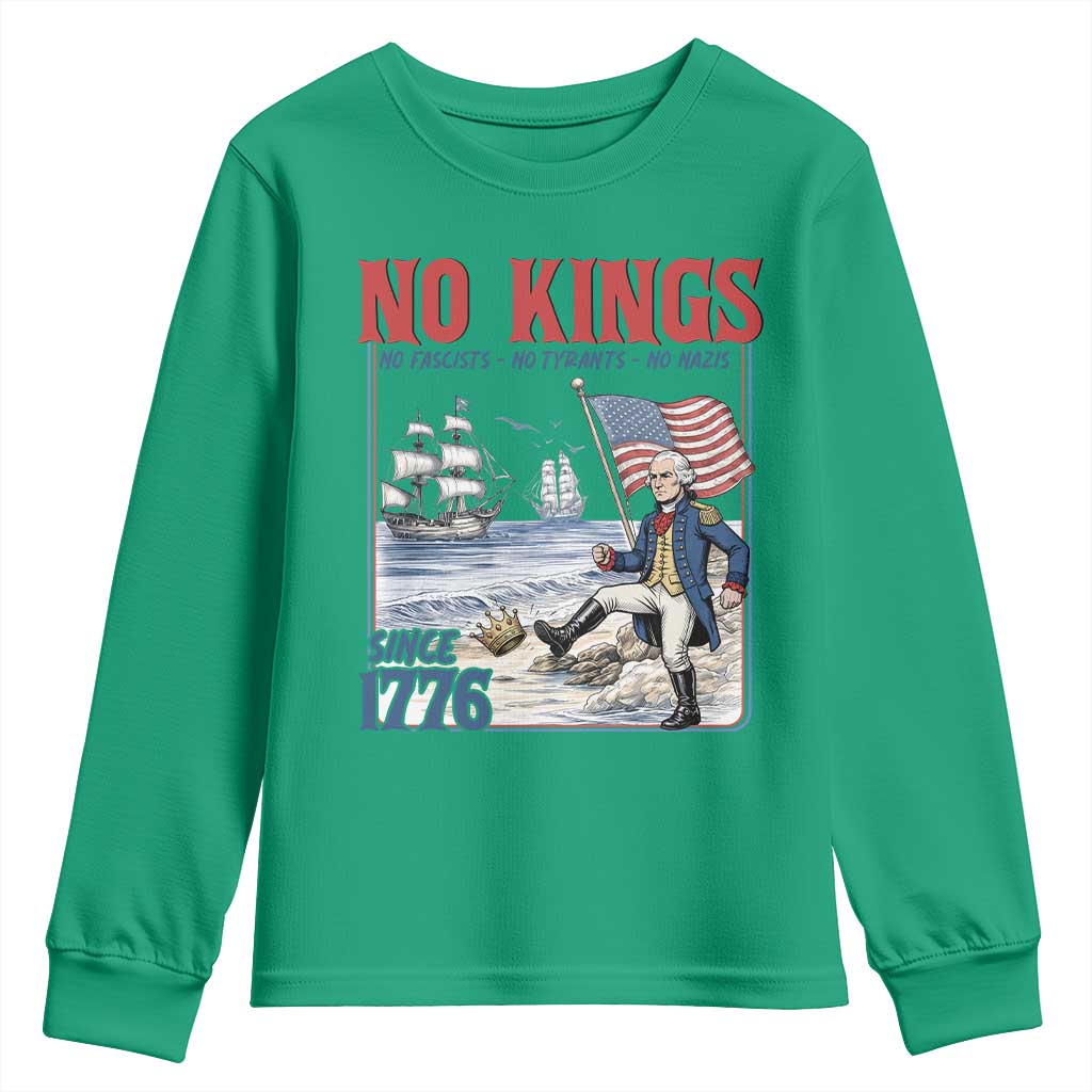 No Kings Since 1776 George Washington Youth Sweatshirt Political Humor Gift TS12 Irish Green Print Your Wear