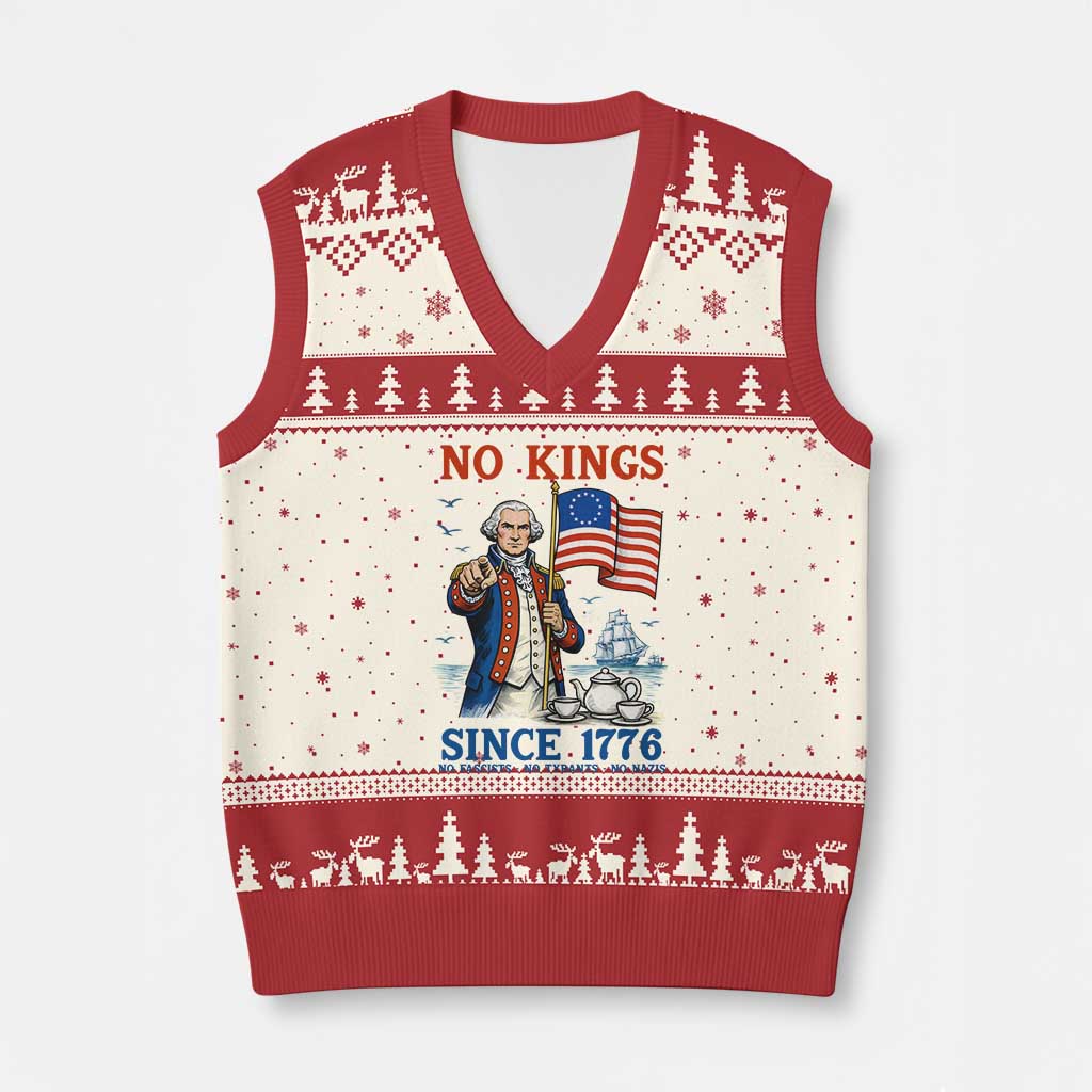 American Patriot George Washington No Kings V-Neck Knit Sweater Vest Political Humor Gift TS12 Beige Red Print Your Wear