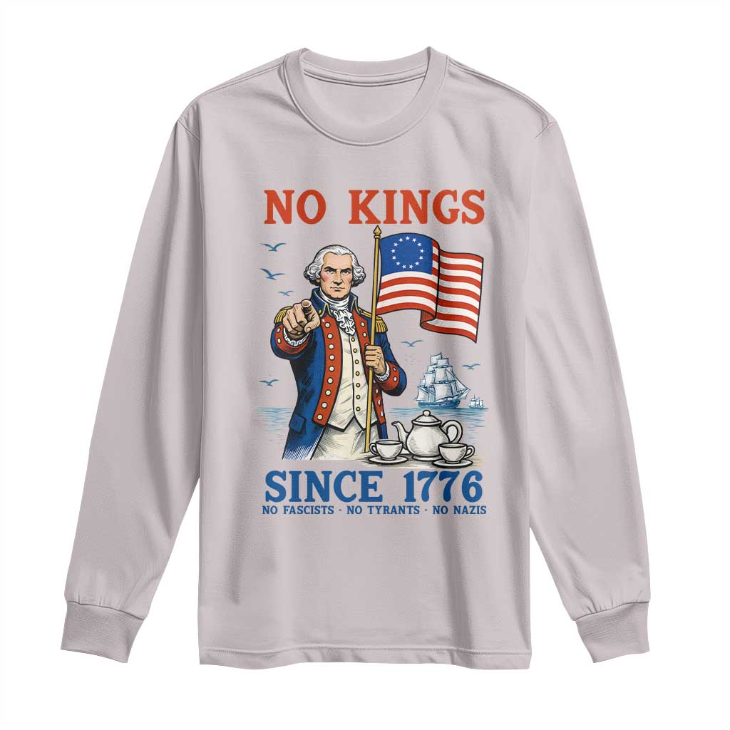 American Patriot George Washington No Kings Long Sleeve Shirt Political Humor Gift TS12 Ice Gray Print Your Wear