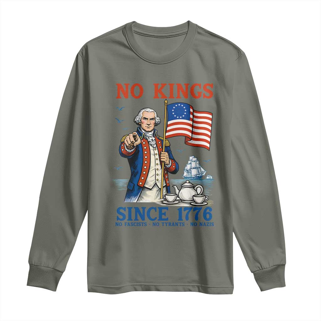 American Patriot George Washington No Kings Long Sleeve Shirt Political Humor Gift TS12 Military Green Print Your Wear