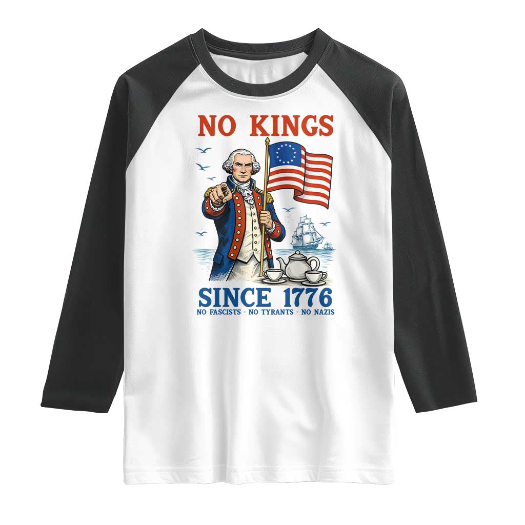 American Patriot George Washington No Kings Raglan Shirt Political Humor Gift TS12 White Black Print Your Wear