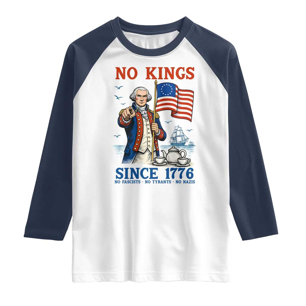 American Patriot George Washington No Kings Raglan Shirt Political Humor Gift TS12 White Navy Print Your Wear