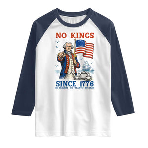 American Patriot George Washington No Kings Raglan Shirt Political Humor Gift TS12 White Navy Print Your Wear