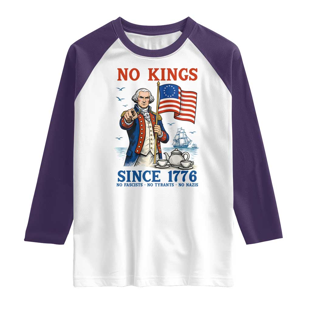 American Patriot George Washington No Kings Raglan Shirt Political Humor Gift TS12 White Purple Print Your Wear
