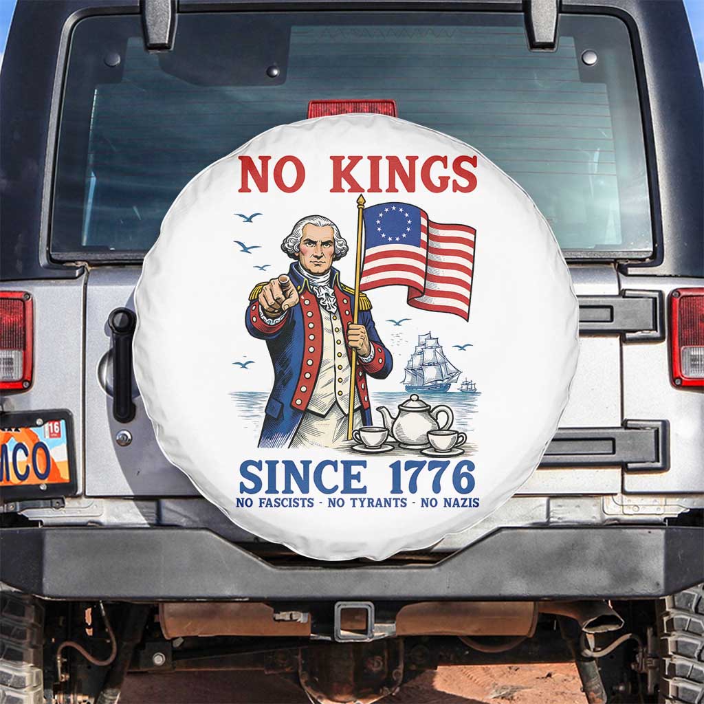American Patriot George Washington No Kings Spare Tire Cover Political Humor Gift TS12 No hole White Print Your Wear