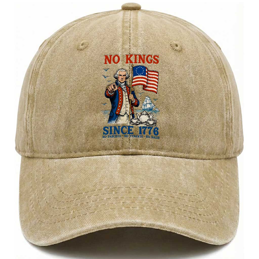 American Patriot George Washington No Kings Washed Cotton Baseball Cap Political Humor Gift TS12 Washed Cap Universal Fit Khaki Print Your Wear