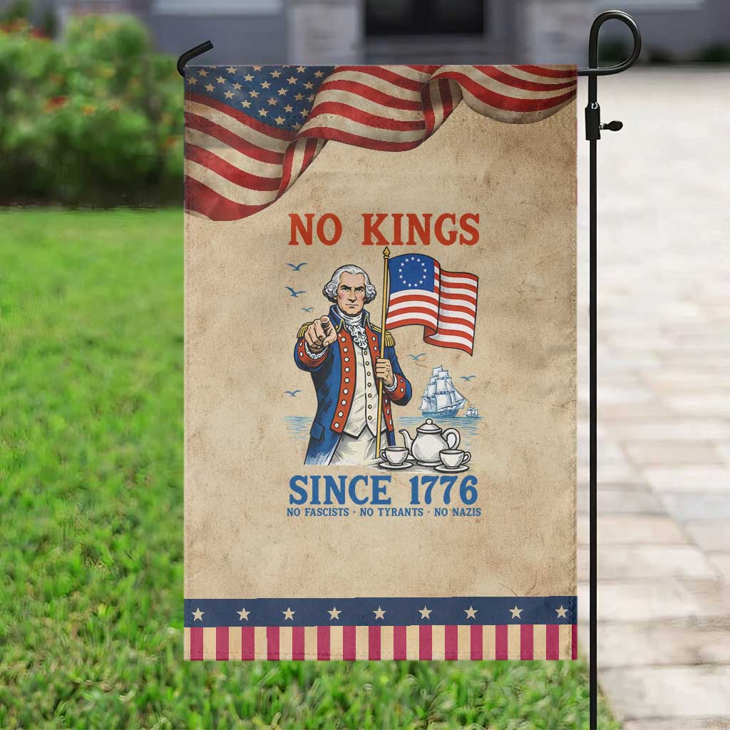 American Patriot George Washington No Kings Garden Flag Political Humor Gift TS12 Vintage Rustic Tan Navy Print Your Wear