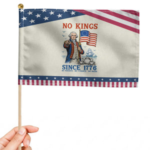 American Patriot George Washington No Kings Patriotic Handheld Flag Political Humor Gift TS12 Modern 8.2" × 5.5" Beige Blue Print Your Wear