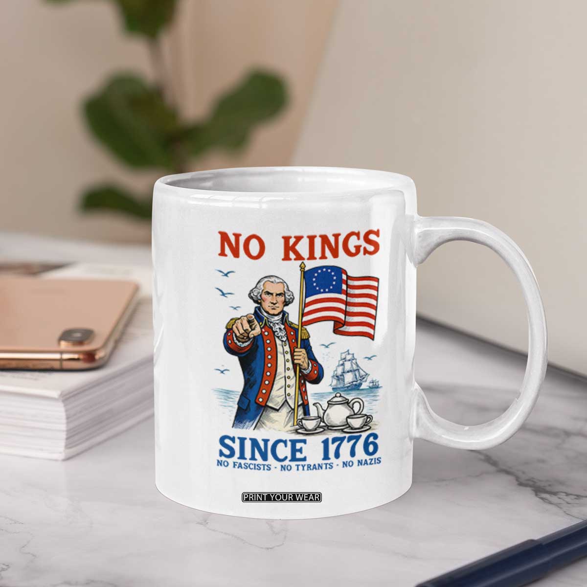 American Patriot George Washington No Kings Coffee Mug Political Humor Gift TS12 Print Your Wear
