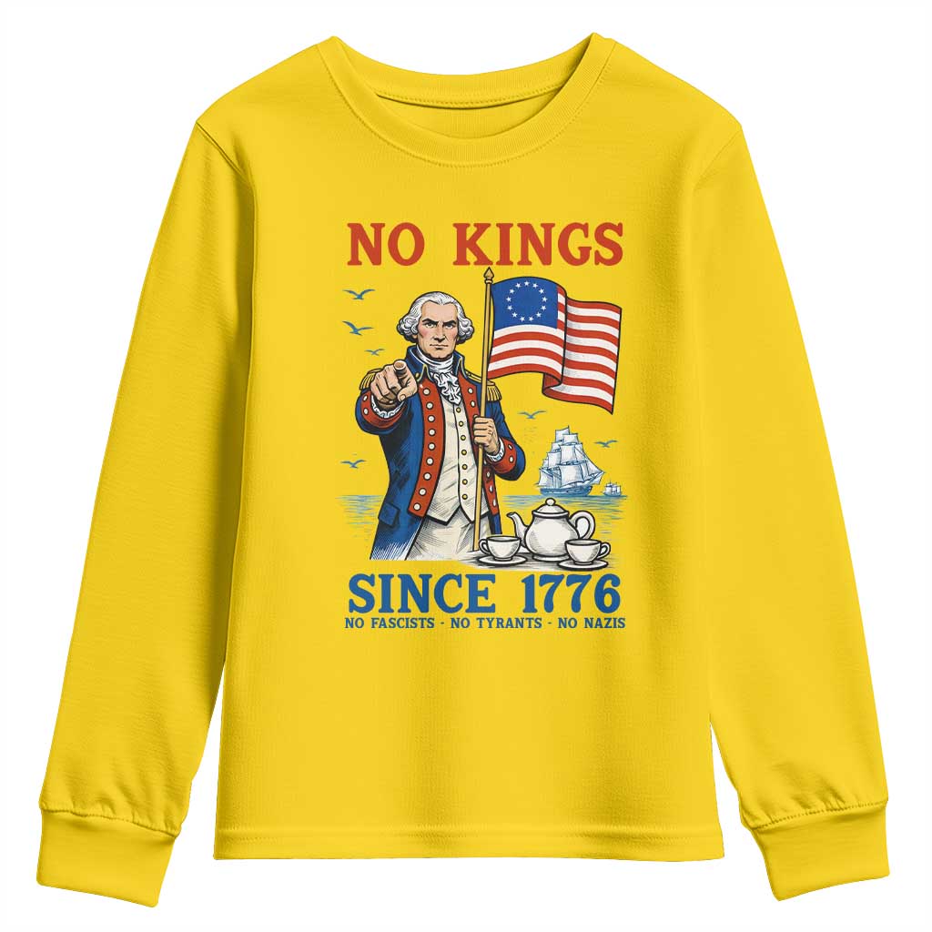 American Patriot George Washington No Kings Youth Sweatshirt Political Humor Gift TS12 Daisy Print Your Wear