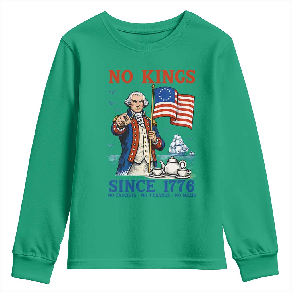 American Patriot George Washington No Kings Youth Sweatshirt Political Humor Gift TS12 Irish Green Print Your Wear