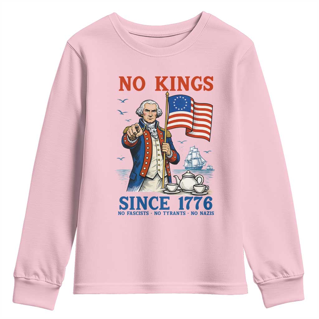 American Patriot George Washington No Kings Youth Sweatshirt Political Humor Gift TS12 Light Pink Print Your Wear