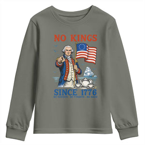 American Patriot George Washington No Kings Youth Sweatshirt Political Humor Gift TS12 Military Green Print Your Wear