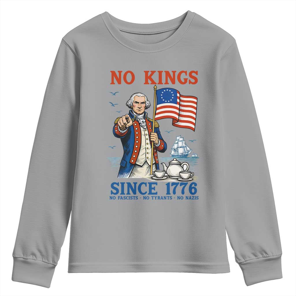 American Patriot George Washington No Kings Youth Sweatshirt Political Humor Gift TS12 Sport Gray Print Your Wear