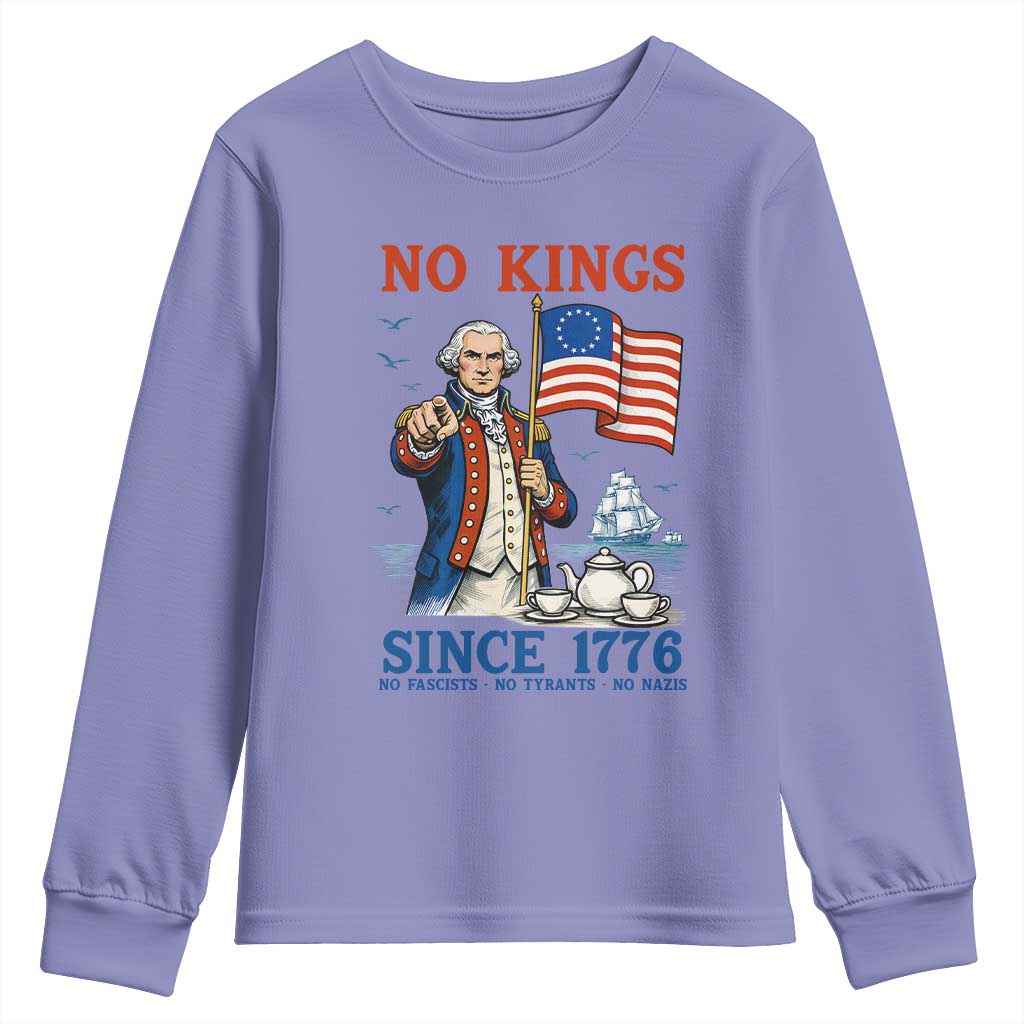 American Patriot George Washington No Kings Youth Sweatshirt Political Humor Gift TS12 Violet Print Your Wear