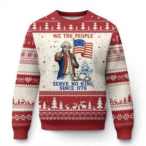 We The People Serve No Kings Ugly Christmas Sweater Funny George Washington Protest TS12 Beige Red Print Your Wear