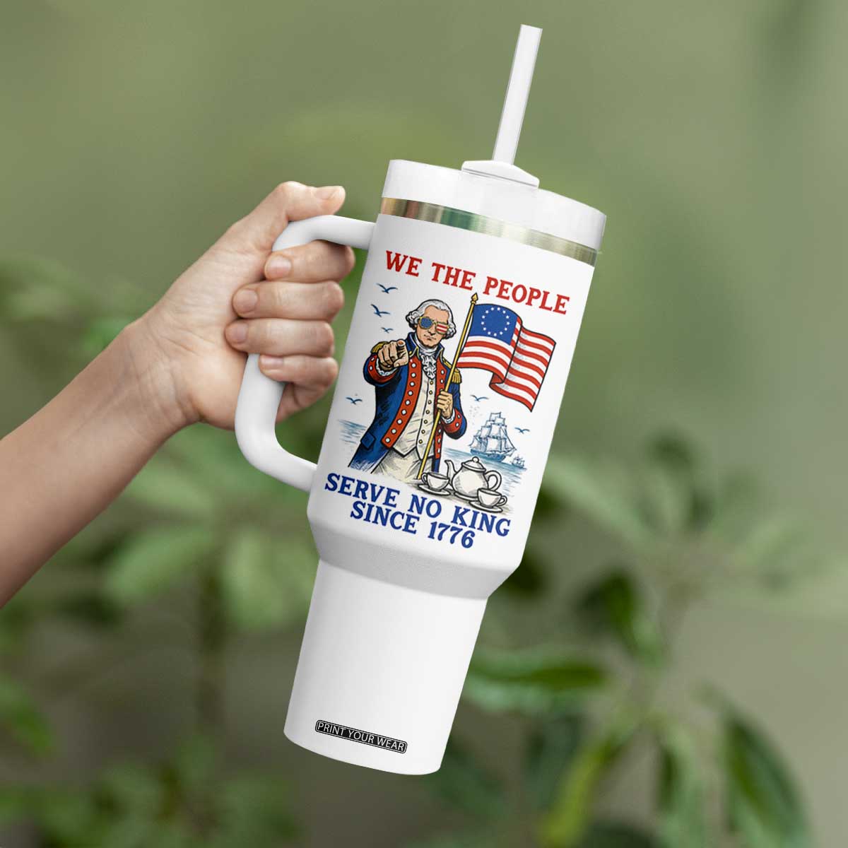 We The People Serve No Kings Tumbler With Handle Funny George Washington Protest TS12 Print Your Wear