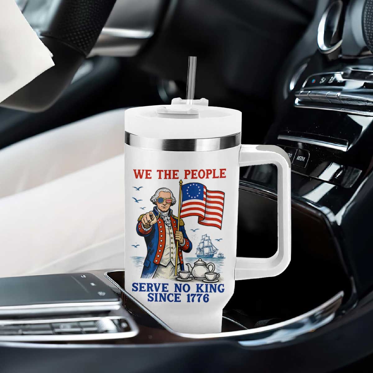 We The People Serve No Kings Tumbler With Handle Funny George Washington Protest TS12 Print Your Wear