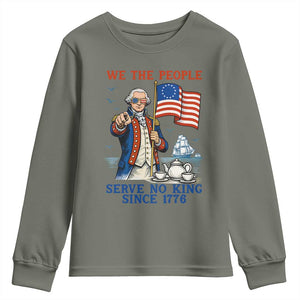 We The People Serve No Kings Youth Sweatshirt Funny George Washington Protest TS12 Military Green Print Your Wear
