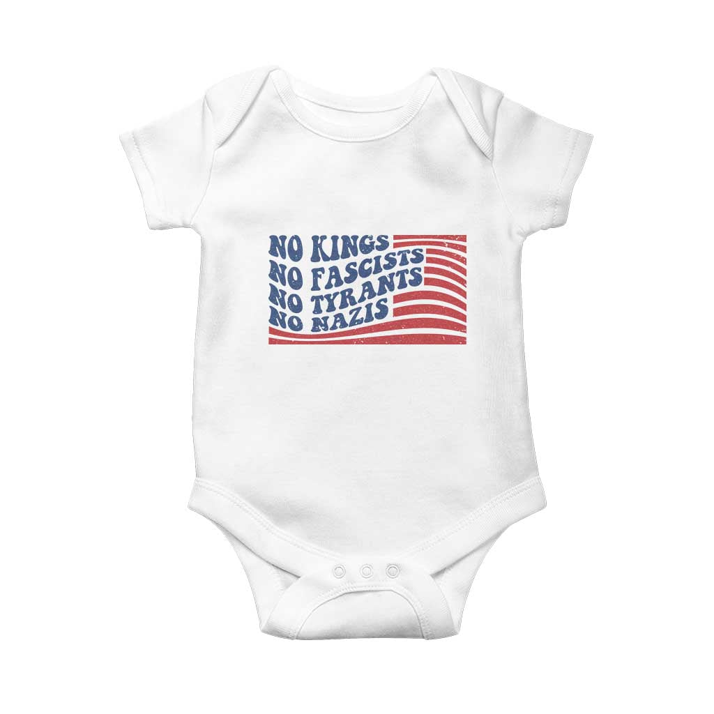 No Kings No Fascists Baby Onesie American Flag Patriotic Protest TS12 White Print Your Wear
