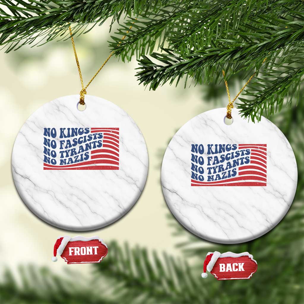 No Kings No Fascists Ceramic Ornament American Flag Patriotic Protest TS12 1pc White Marble Print Your Wear