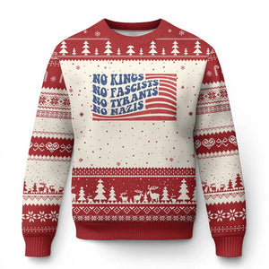 No Kings No Fascists Ugly Christmas Sweater American Flag Patriotic Protest TS12 Beige Red Print Your Wear