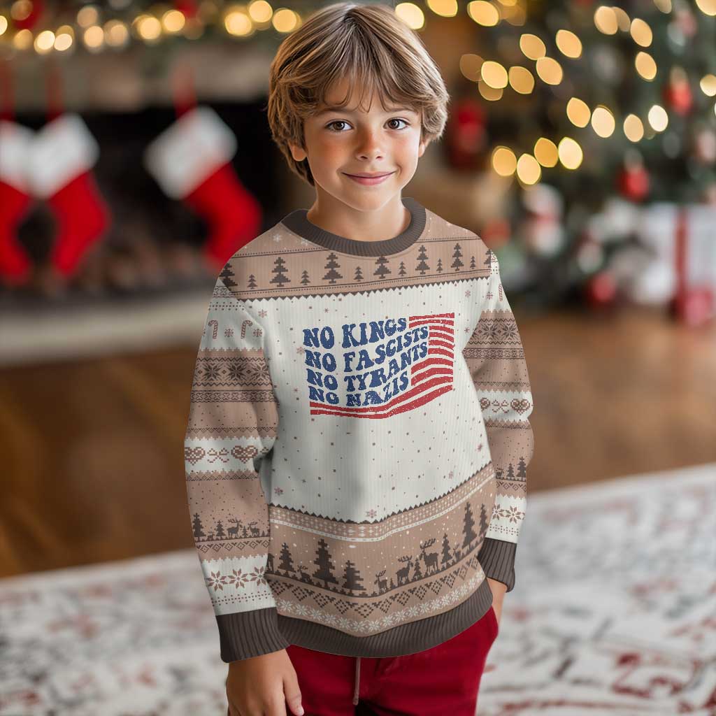 No Kings No Fascists Ugly Christmas Sweater American Flag Patriotic Protest TS12 Mocha Mousse Print Your Wear