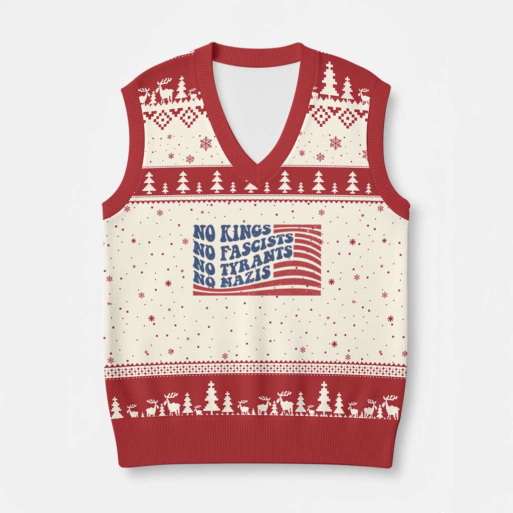 No Kings No Fascists V-Neck Knit Sweater Vest American Flag Patriotic Protest TS12 Beige Red Print Your Wear