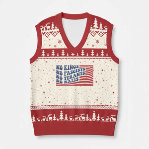 No Kings No Fascists V-Neck Knit Sweater Vest American Flag Patriotic Protest TS12 Beige Red Print Your Wear