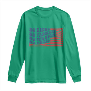 No Kings No Fascists Long Sleeve Shirt American Flag Patriotic Protest TS12 Irish Green Print Your Wear