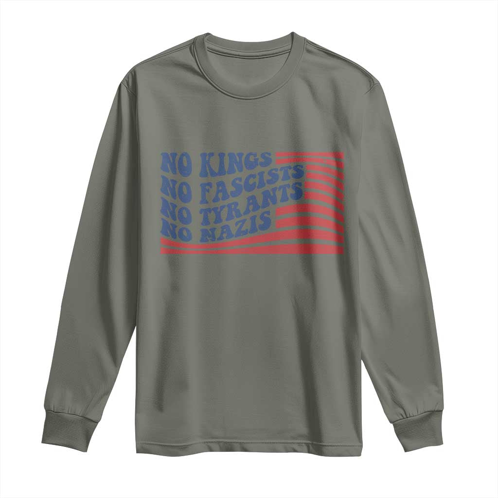 No Kings No Fascists Long Sleeve Shirt American Flag Patriotic Protest TS12 Military Green Print Your Wear
