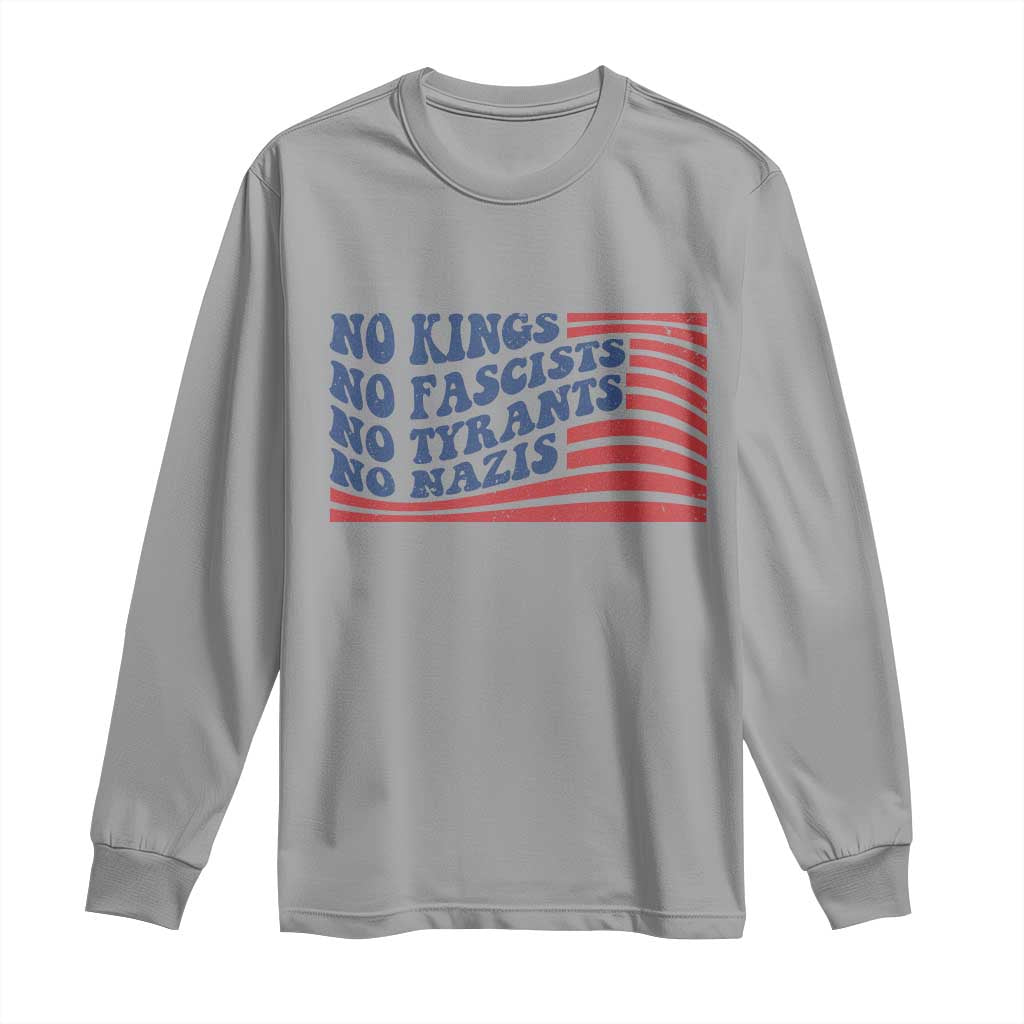 No Kings No Fascists Long Sleeve Shirt American Flag Patriotic Protest TS12 Sport Gray Print Your Wear