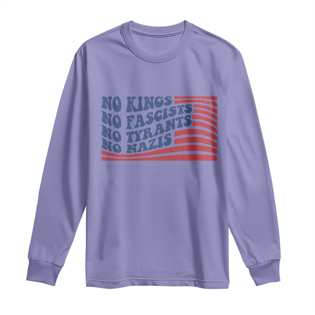 No Kings No Fascists Long Sleeve Shirt American Flag Patriotic Protest TS12 Violet Print Your Wear