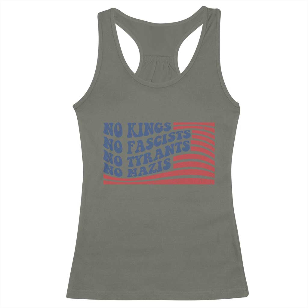 No Kings No Fascists Racerback Tank Top American Flag Patriotic Protest TS12 Military Green Print Your Wear