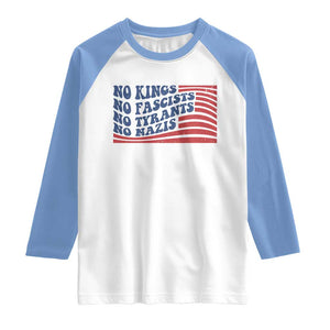 No Kings No Fascists Raglan Shirt American Flag Patriotic Protest TS12 White Carolina Blue Print Your Wear