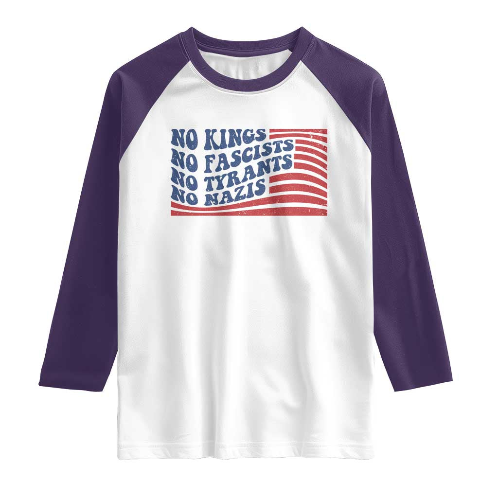 No Kings No Fascists Raglan Shirt American Flag Patriotic Protest TS12 White Purple Print Your Wear