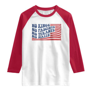 No Kings No Fascists Raglan Shirt American Flag Patriotic Protest TS12 White Red Print Your Wear