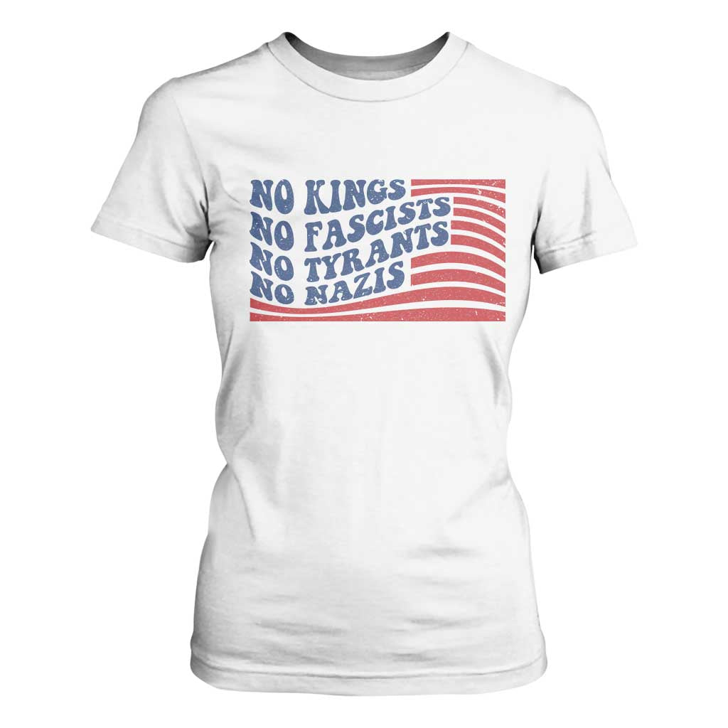 No Kings No Fascists T Shirt For Women American Flag Patriotic Protest TS12 White Print Your Wear