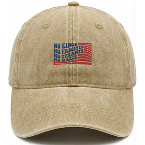 No Kings No Fascists Washed Cotton Baseball Cap American Flag Patriotic Protest TS12 Washed Cap Universal Fit Khaki Print Your Wear