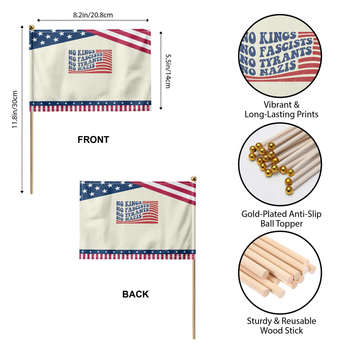 No Kings No Fascists Patriotic Handheld Flag American Flag Patriotic Protest TS12 Print Your Wear