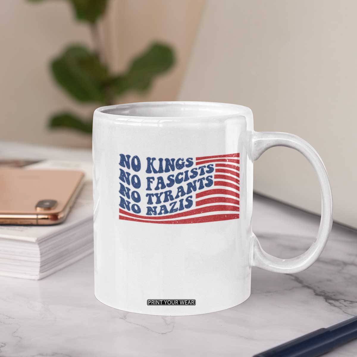 No Kings No Fascists Coffee Mug American Flag Patriotic Protest TS12 Print Your Wear