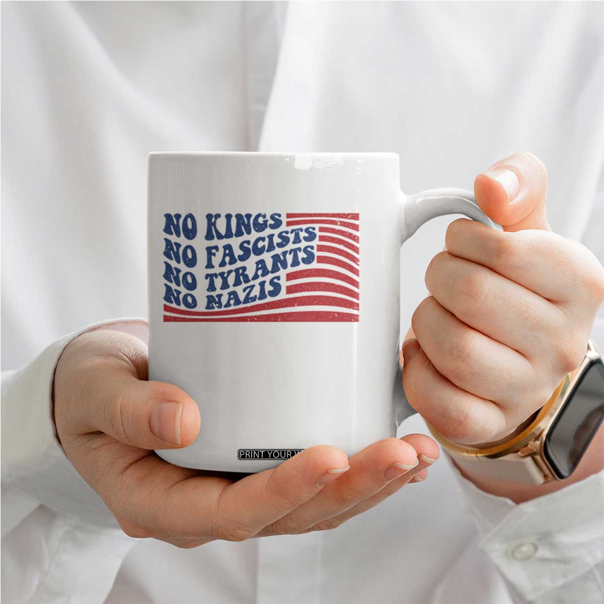 No Kings No Fascists Coffee Mug American Flag Patriotic Protest TS12 Print Your Wear
