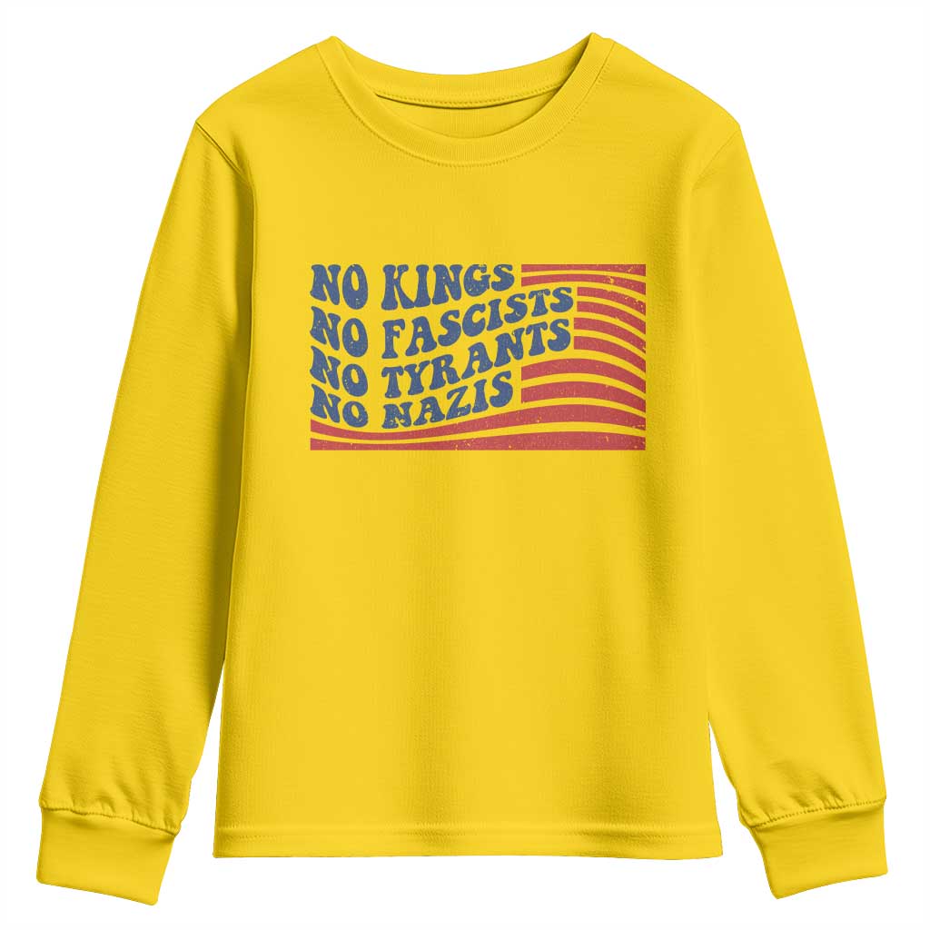 No Kings No Fascists Youth Sweatshirt American Flag Patriotic Protest TS12 Daisy Print Your Wear
